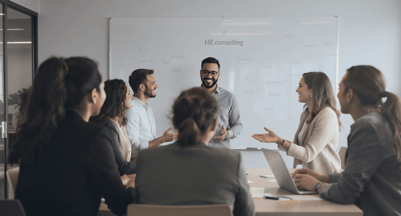 Equipe de RH discutindo estratégias de integração cultural durante processo de fusão empresarial